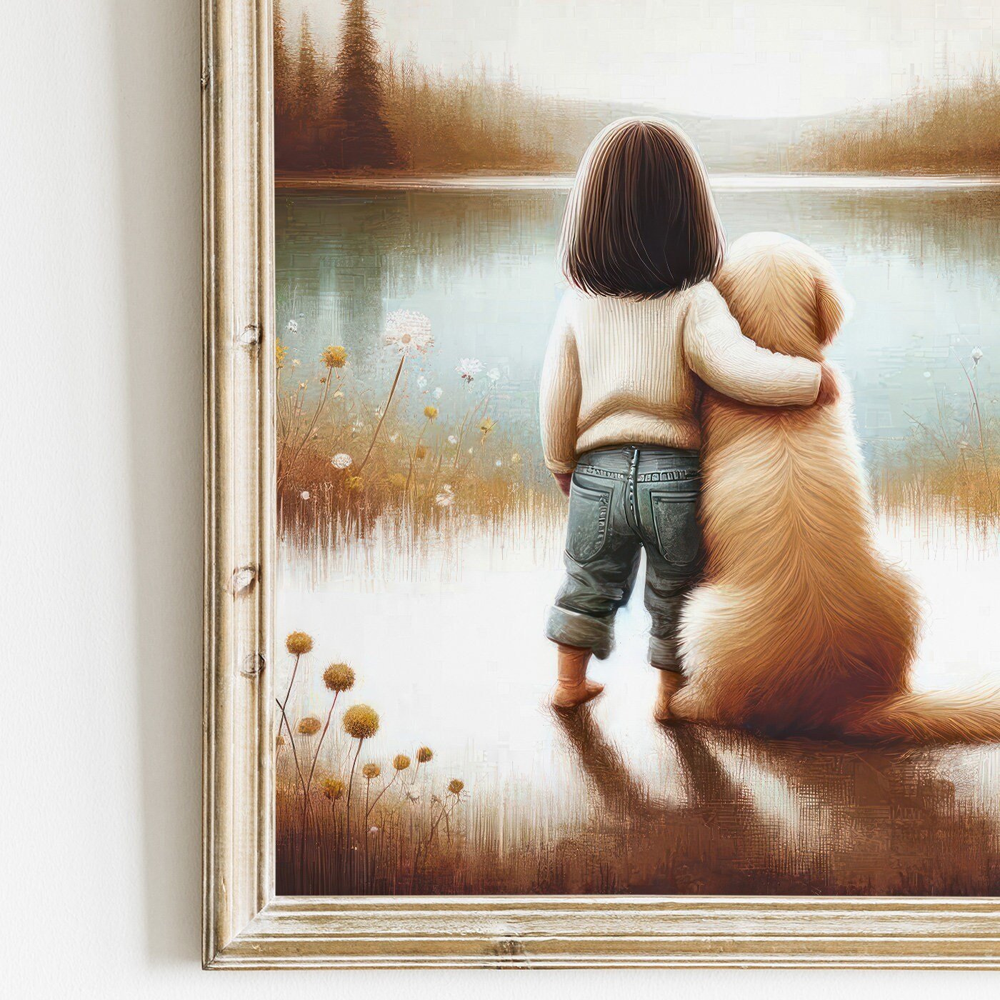Golden Retriever Art, Cute Dog Painting, Nursery Room Decor - WildfieldPrints
