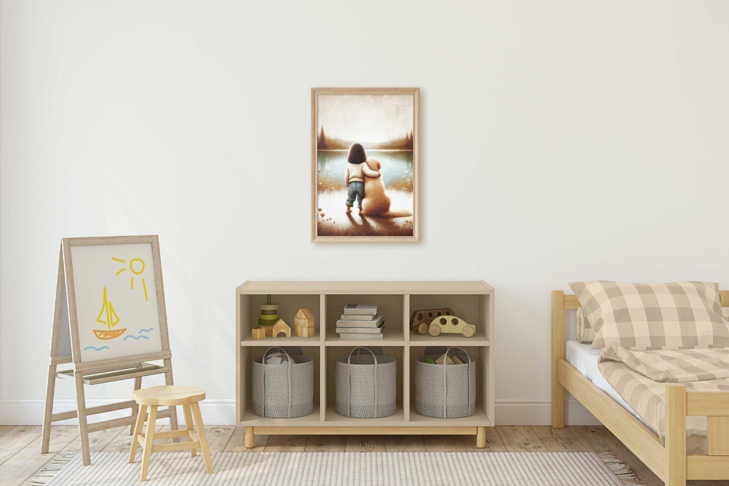 Golden Retriever Art, Cute Dog Painting, Nursery Room Decor - WildfieldPrints