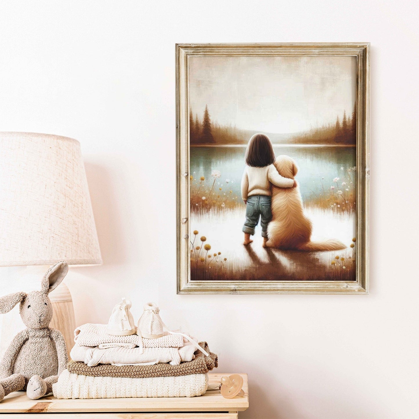 Golden Retriever Art, Cute Dog Painting, Nursery Room Decor - WildfieldPrints
