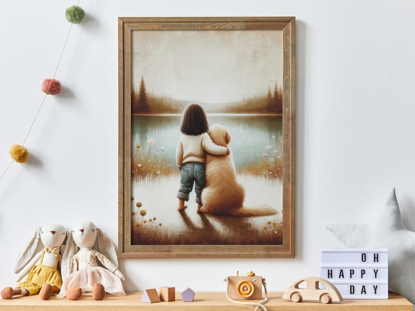 Golden Retriever Art, Cute Dog Painting, Nursery Room Decor - WildfieldPrints
