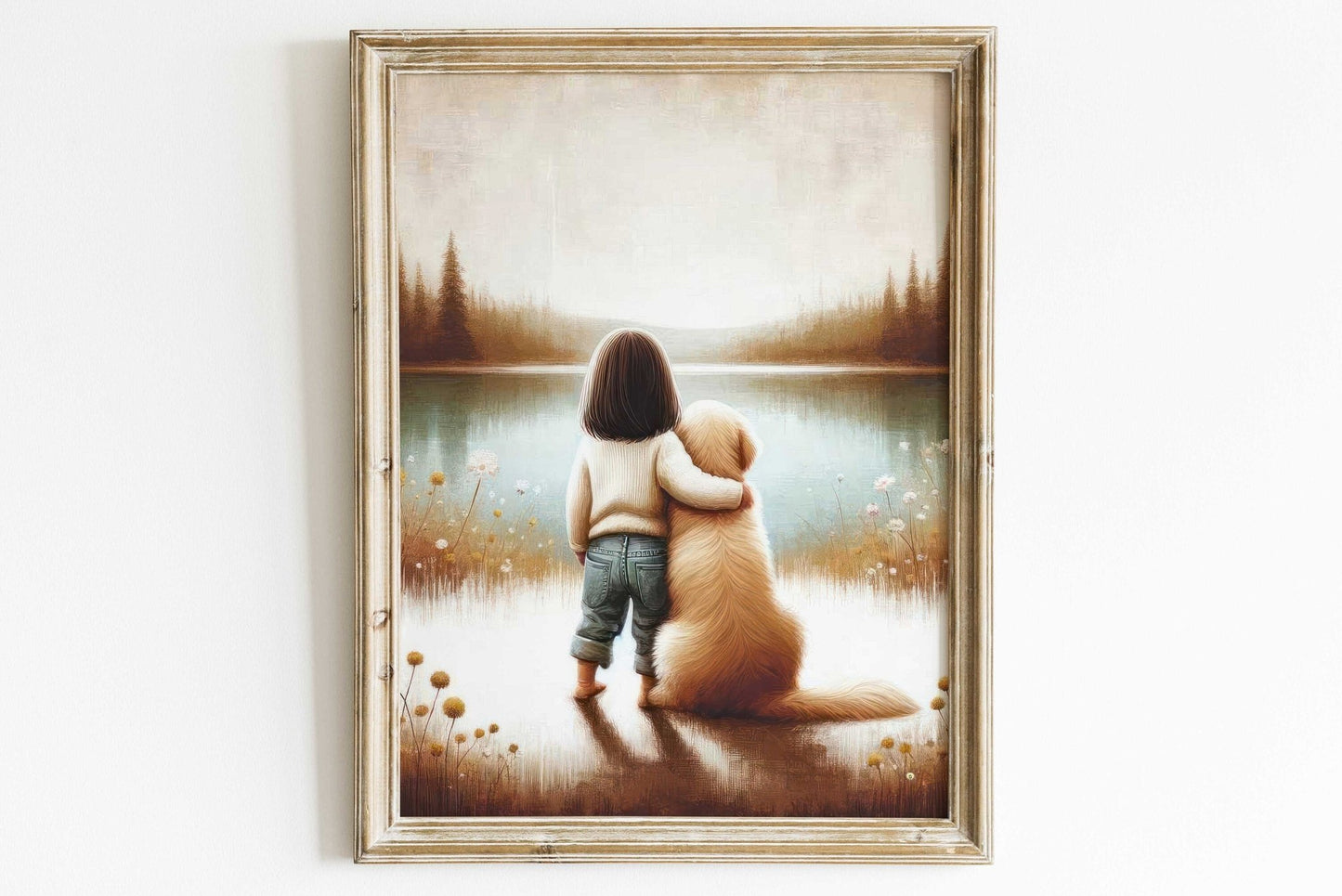 Golden Retriever Art, Cute Dog Painting, Nursery Room Decor - WildfieldPrints
