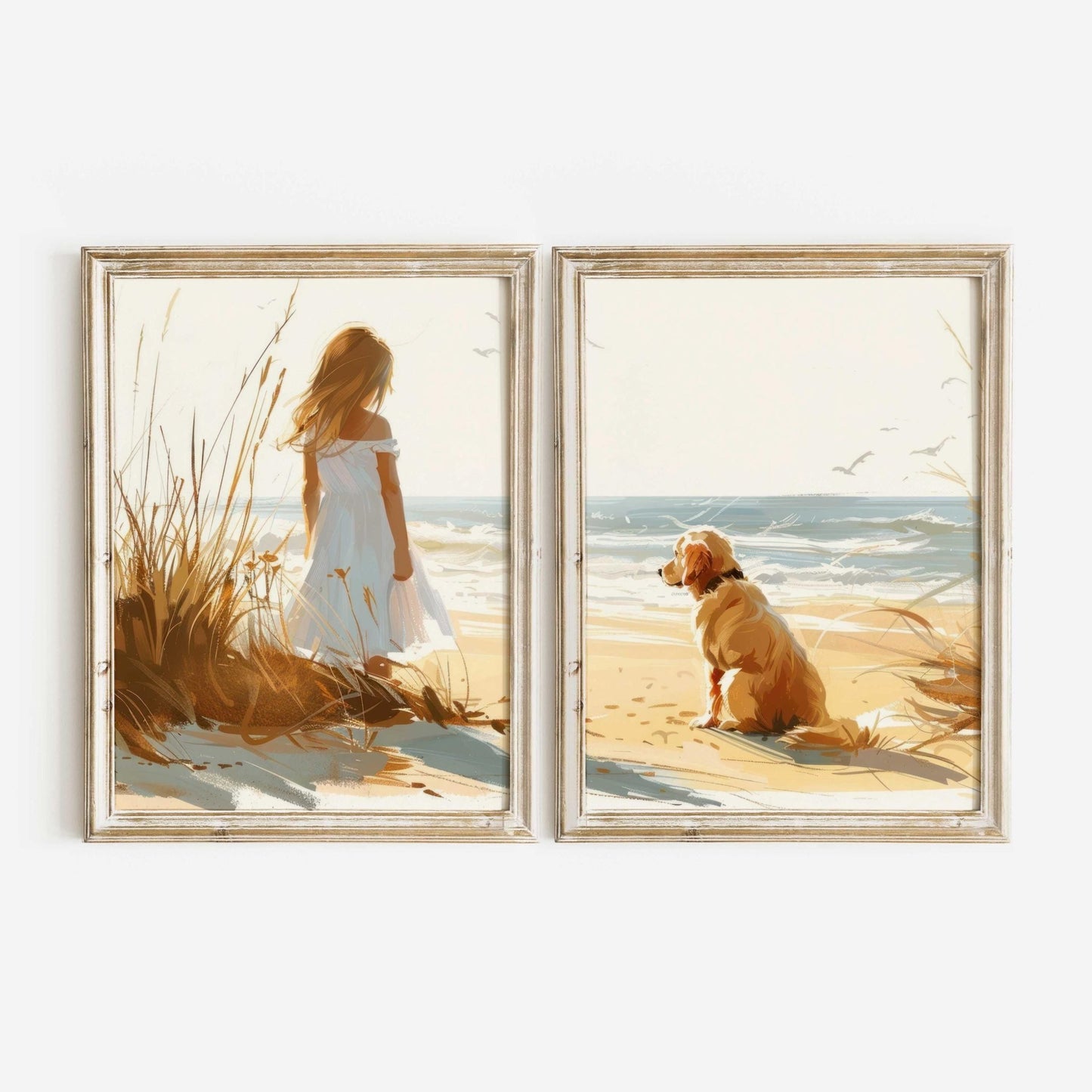 Golden Retriever Art, Girl and Dog Painting, Nursery Wall Decor - WildfieldPrints