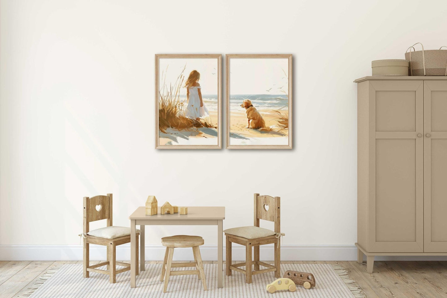Golden Retriever Art, Girl and Dog Painting, Nursery Wall Decor - WildfieldPrints