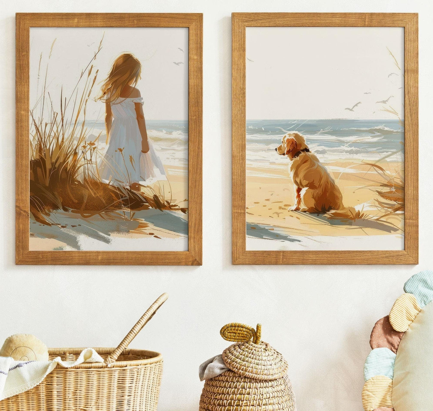 Golden Retriever Art, Girl and Dog Painting, Nursery Wall Decor - WildfieldPrints