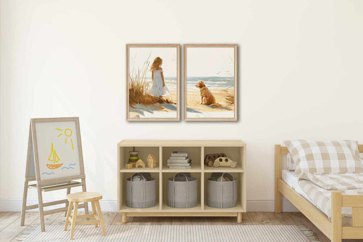 Golden Retriever Art, Girl and Dog Painting, Nursery Wall Decor - WildfieldPrints