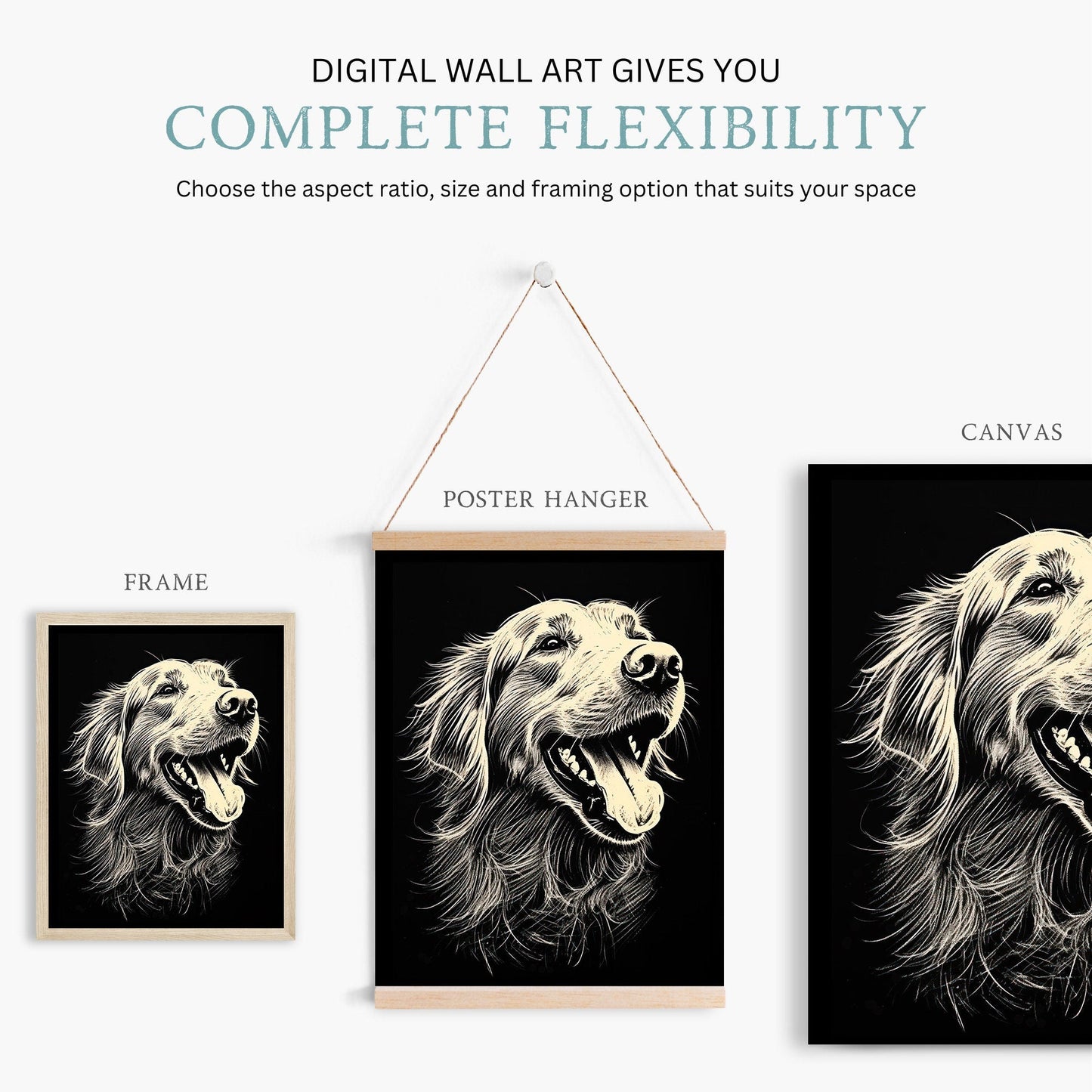 Golden Retriever Art Print, Rustic Dog Line Drawing, Dog Lover Decor - WildfieldPrints