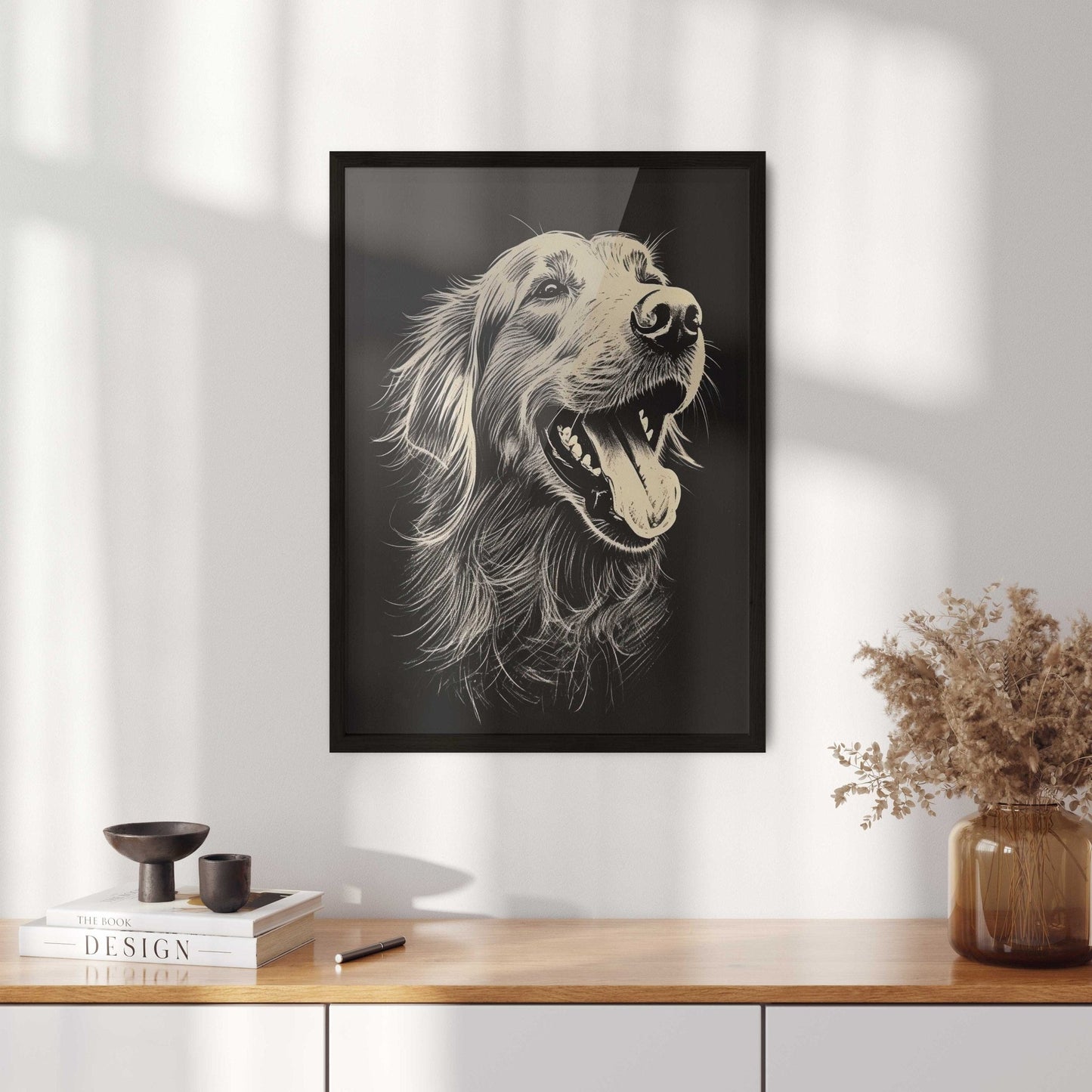 Golden Retriever Art Print, Rustic Dog Line Drawing, Dog Lover Decor - WildfieldPrints