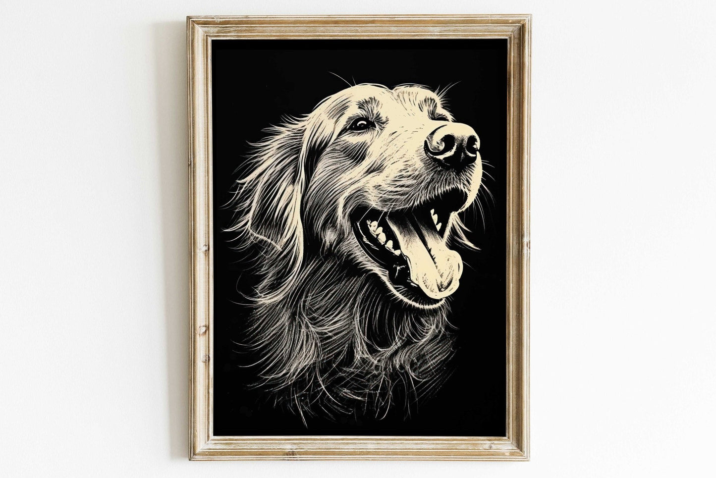 Golden Retriever Art Print, Rustic Dog Line Drawing, Dog Lover Decor - WildfieldPrints