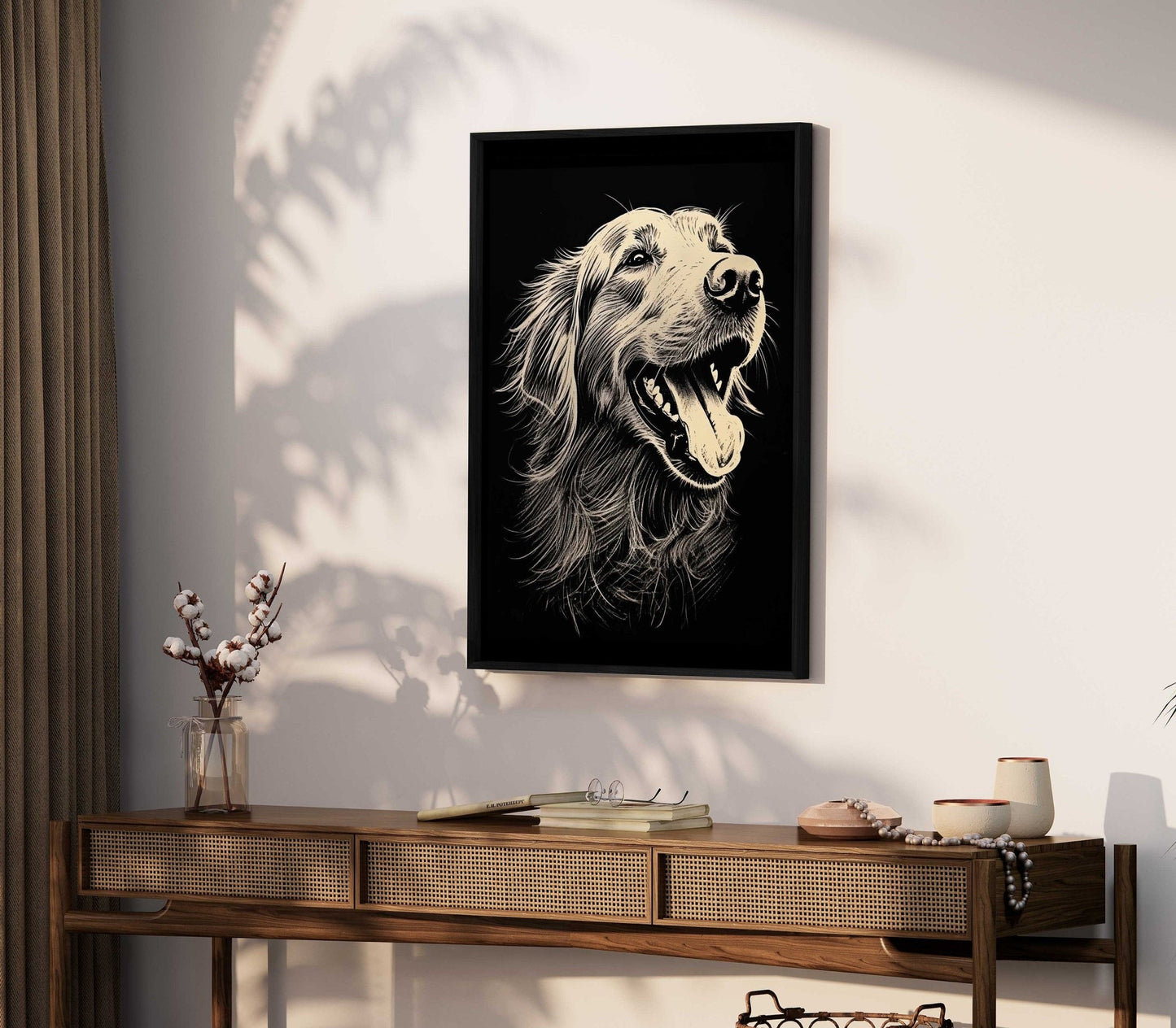 Golden Retriever Art Print, Rustic Dog Line Drawing, Dog Lover Decor - WildfieldPrints