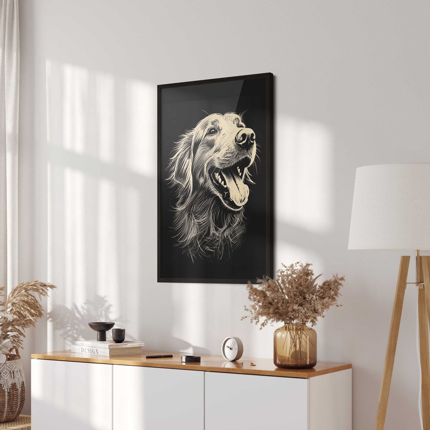 Golden Retriever Art Print, Rustic Dog Line Drawing, Dog Lover Decor - WildfieldPrints