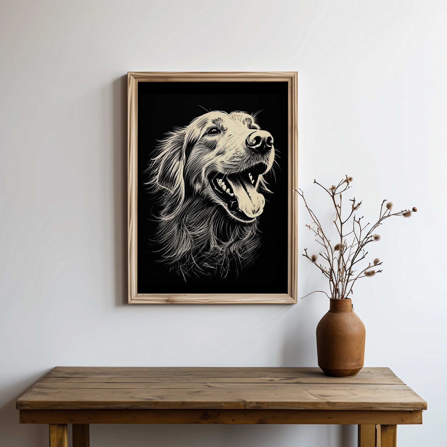 Golden Retriever Art Print, Rustic Dog Line Drawing, Dog Lover Decor - WildfieldPrints
