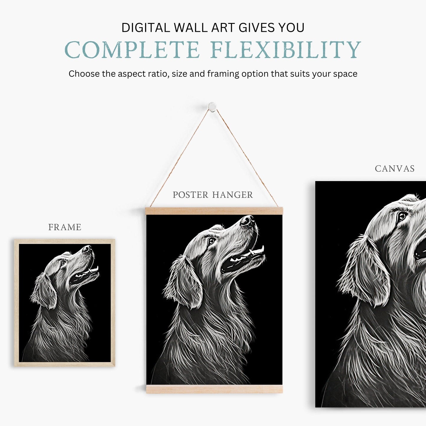 Golden Retriever Dog Wall Art, Rustic Line Art, Unique Dog Decor - WildfieldPrints