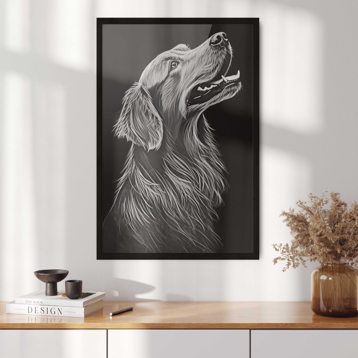 Golden Retriever Dog Wall Art, Rustic Line Art, Unique Dog Decor - WildfieldPrints