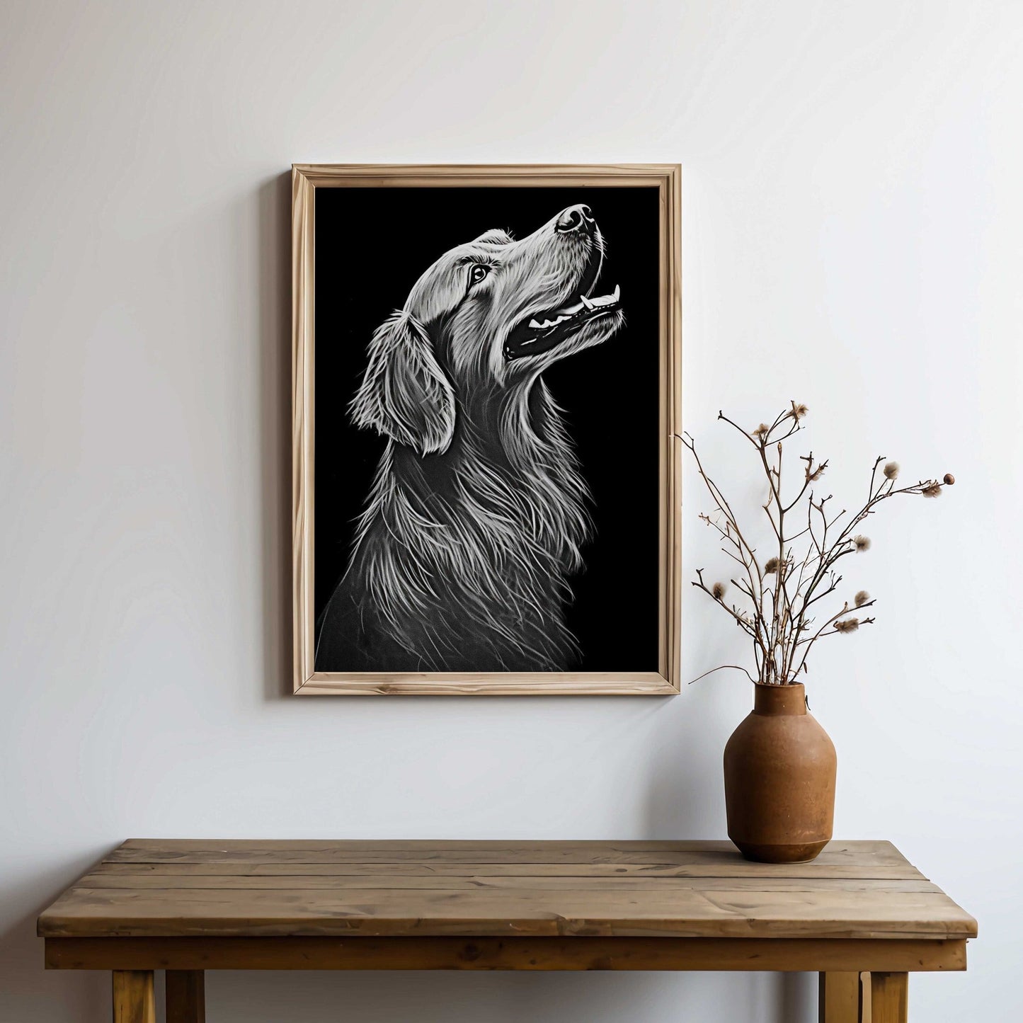 Golden Retriever Dog Wall Art, Rustic Line Art, Unique Dog Decor - WildfieldPrints