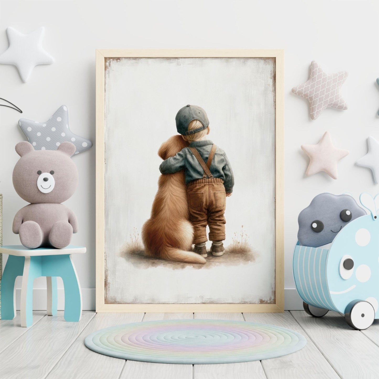 Golden Retriever Nursery Art, Baby Gift for Boys, Dog Portrait Decor - WildfieldPrints
