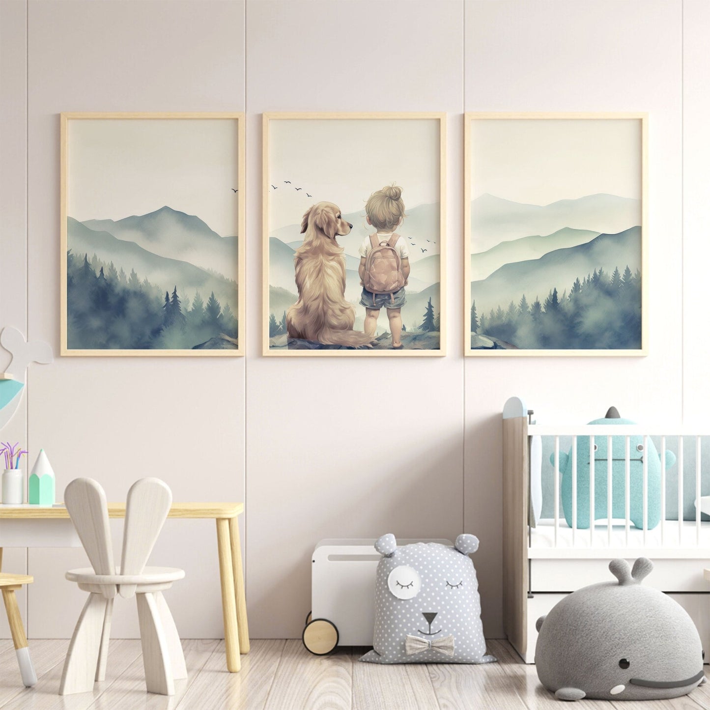 Golden Retriever Nursery Art, Girl & Dog Prints, Puppy Wall Decor - WildfieldPrints