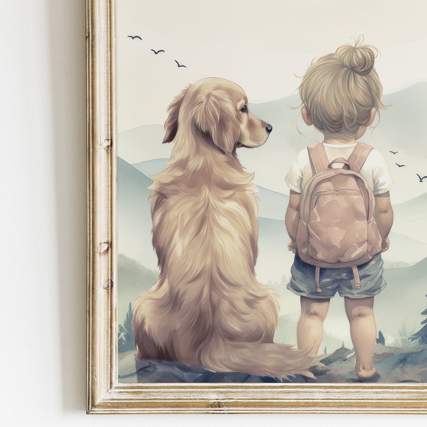 Golden Retriever Nursery Art, Girl & Dog Prints, Puppy Wall Decor - WildfieldPrints