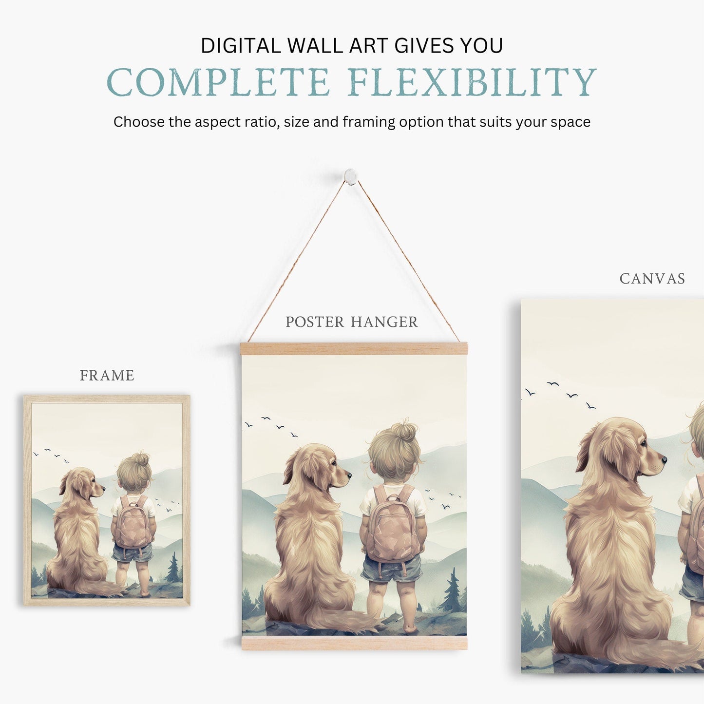 Golden Retriever Nursery Art, Girl & Dog Prints, Puppy Wall Decor - WildfieldPrints