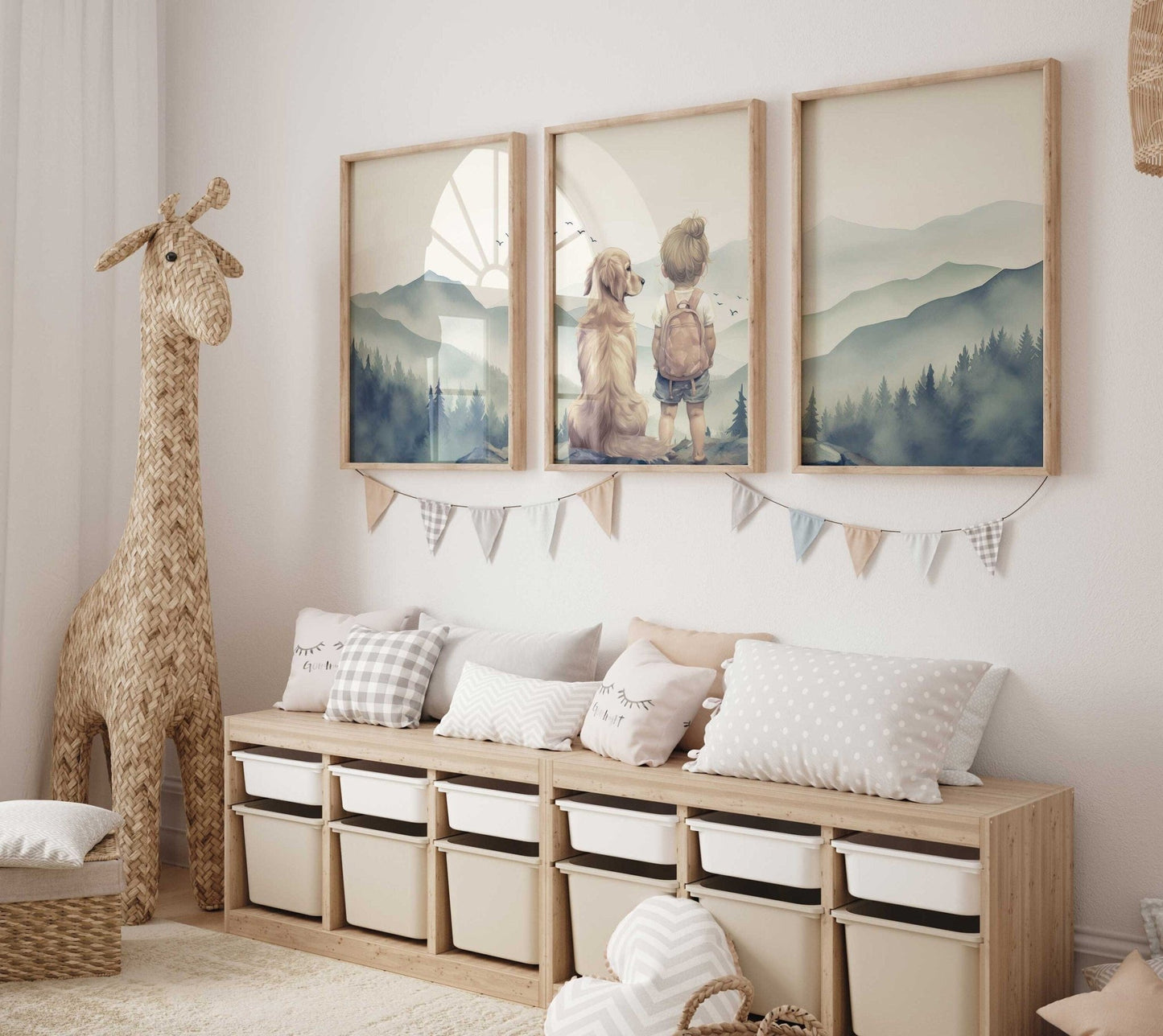 Golden Retriever Nursery Art, Girl & Dog Prints, Puppy Wall Decor - WildfieldPrints