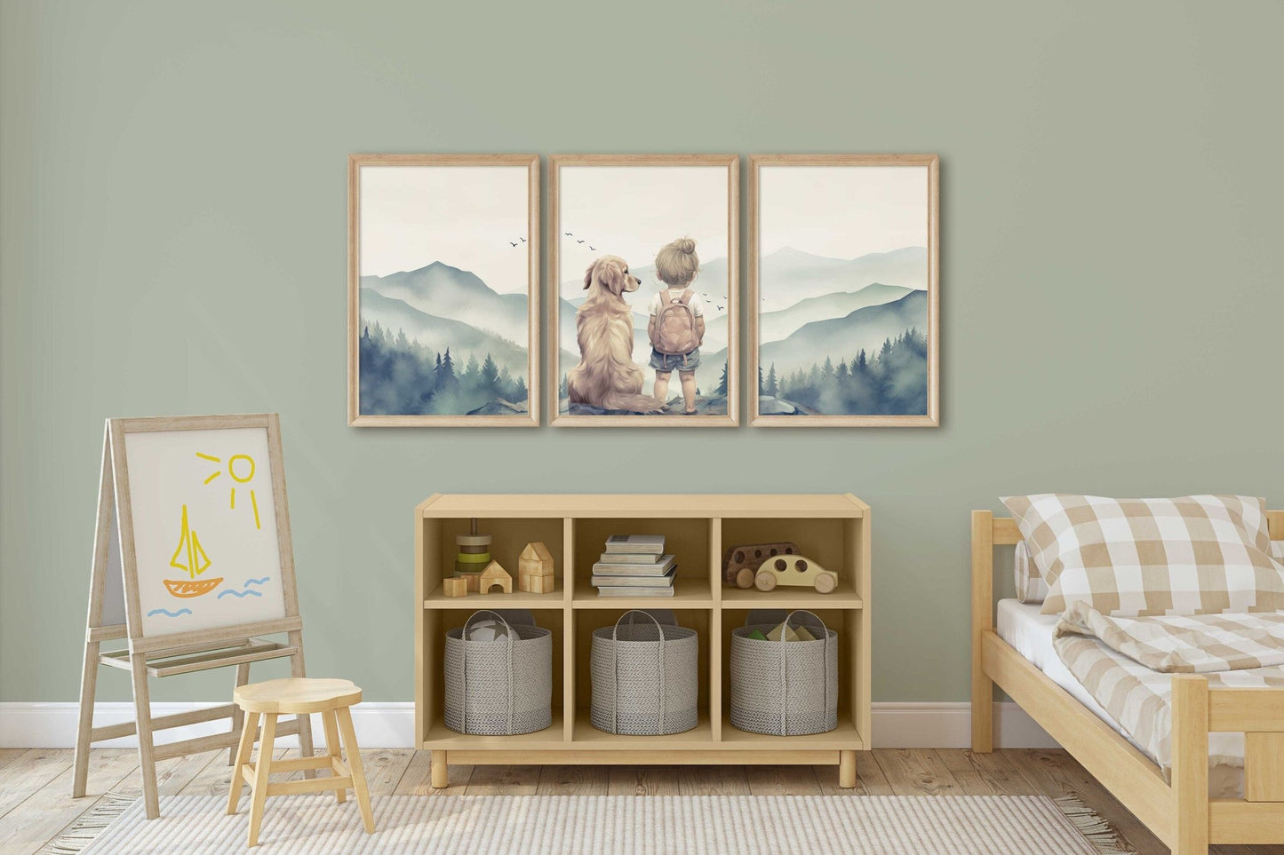 Golden Retriever Nursery Art, Girl & Dog Prints, Puppy Wall Decor - WildfieldPrints