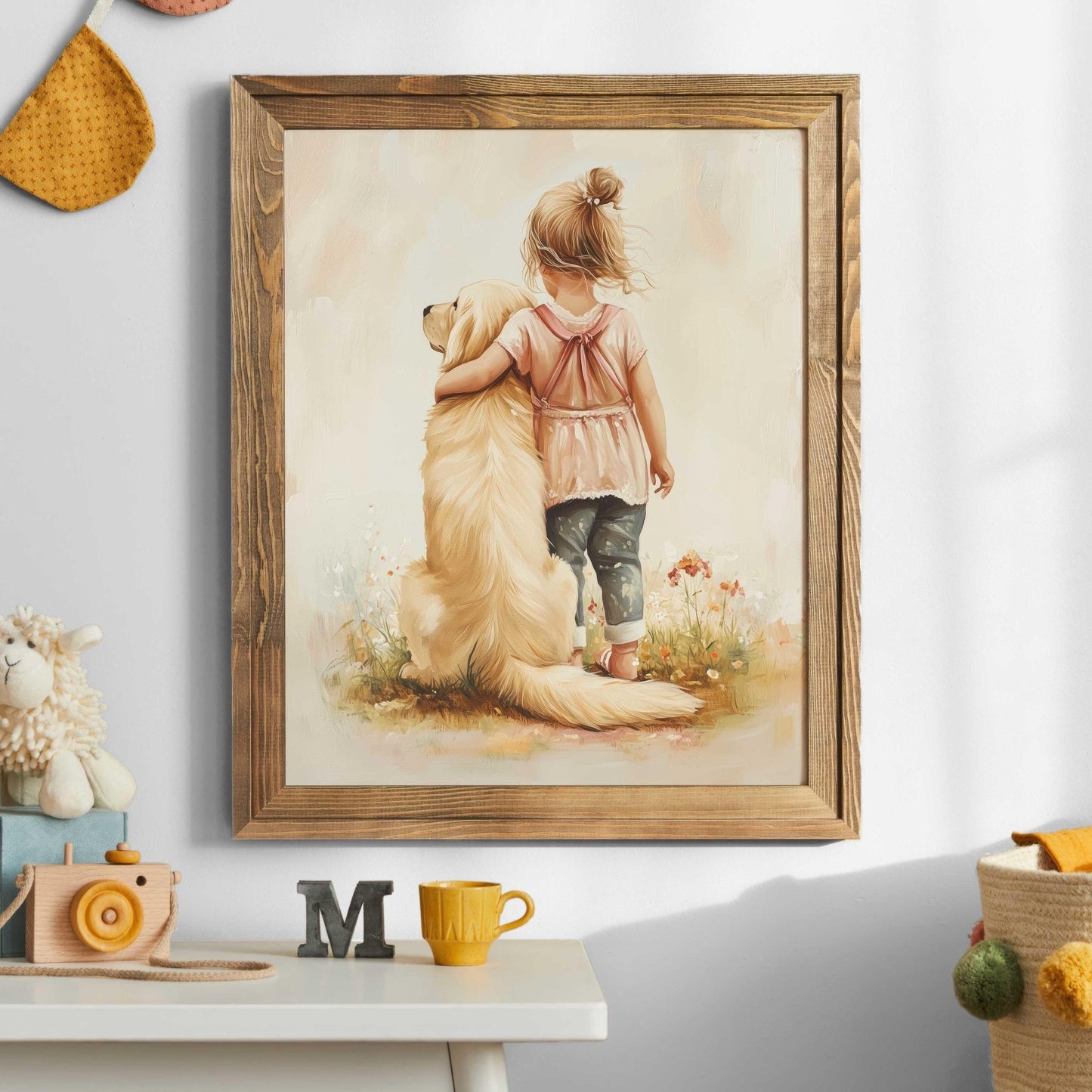 Golden Retriever Nursery Art, Girl Dog Room Decor, Cute Wall Print - WildfieldPrints