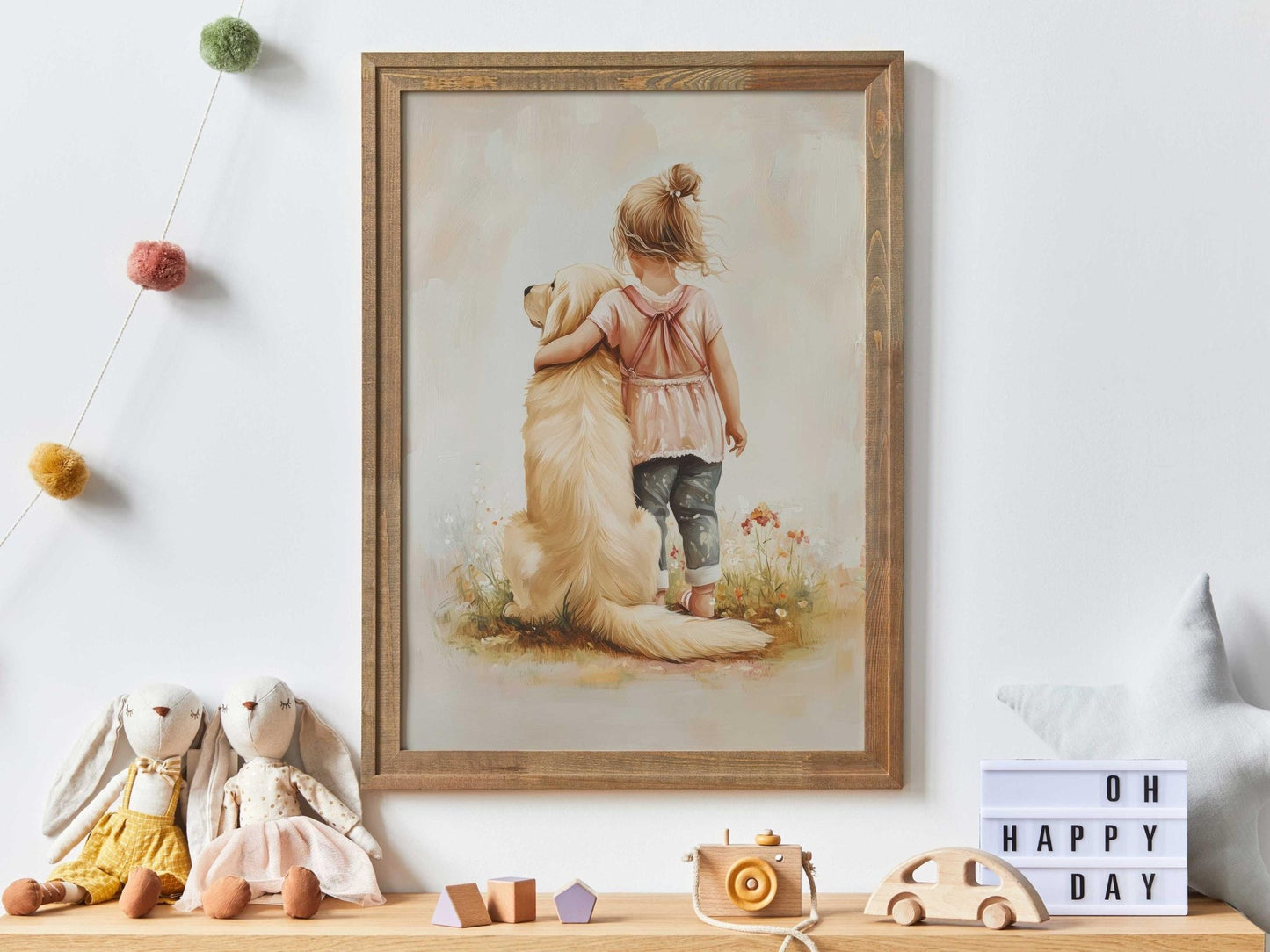 Golden Retriever Nursery Art, Girl Dog Room Decor, Cute Wall Print - WildfieldPrints