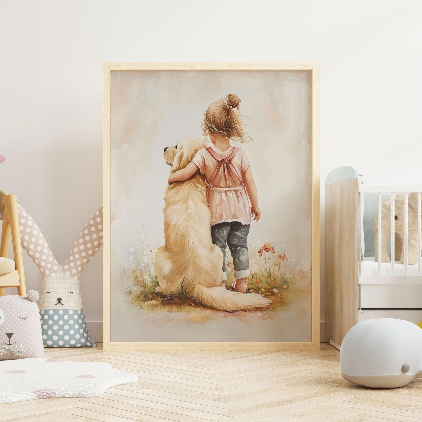 Golden Retriever Nursery Art, Girl Dog Room Decor, Cute Wall Print - WildfieldPrints