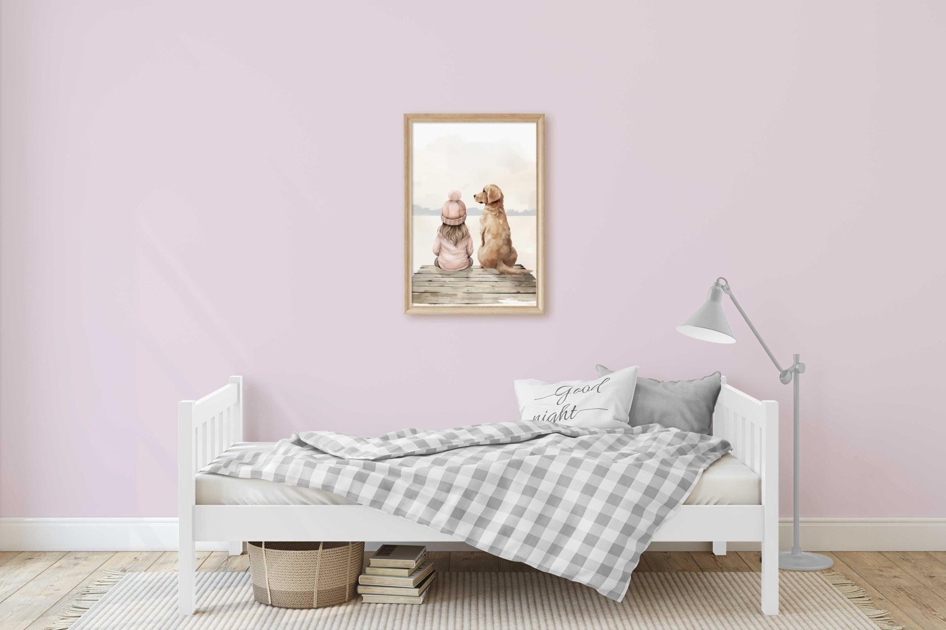 Golden Retriever Nursery Art, Girl & Dog Wall Decor, Lake Themed Print - WildfieldPrints