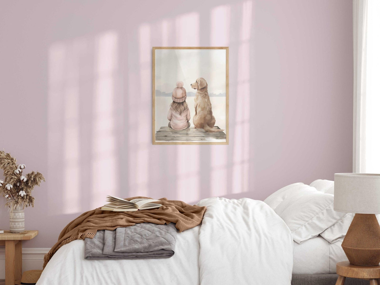 Golden Retriever Nursery Art, Girl & Dog Wall Decor, Lake Themed Print - WildfieldPrints