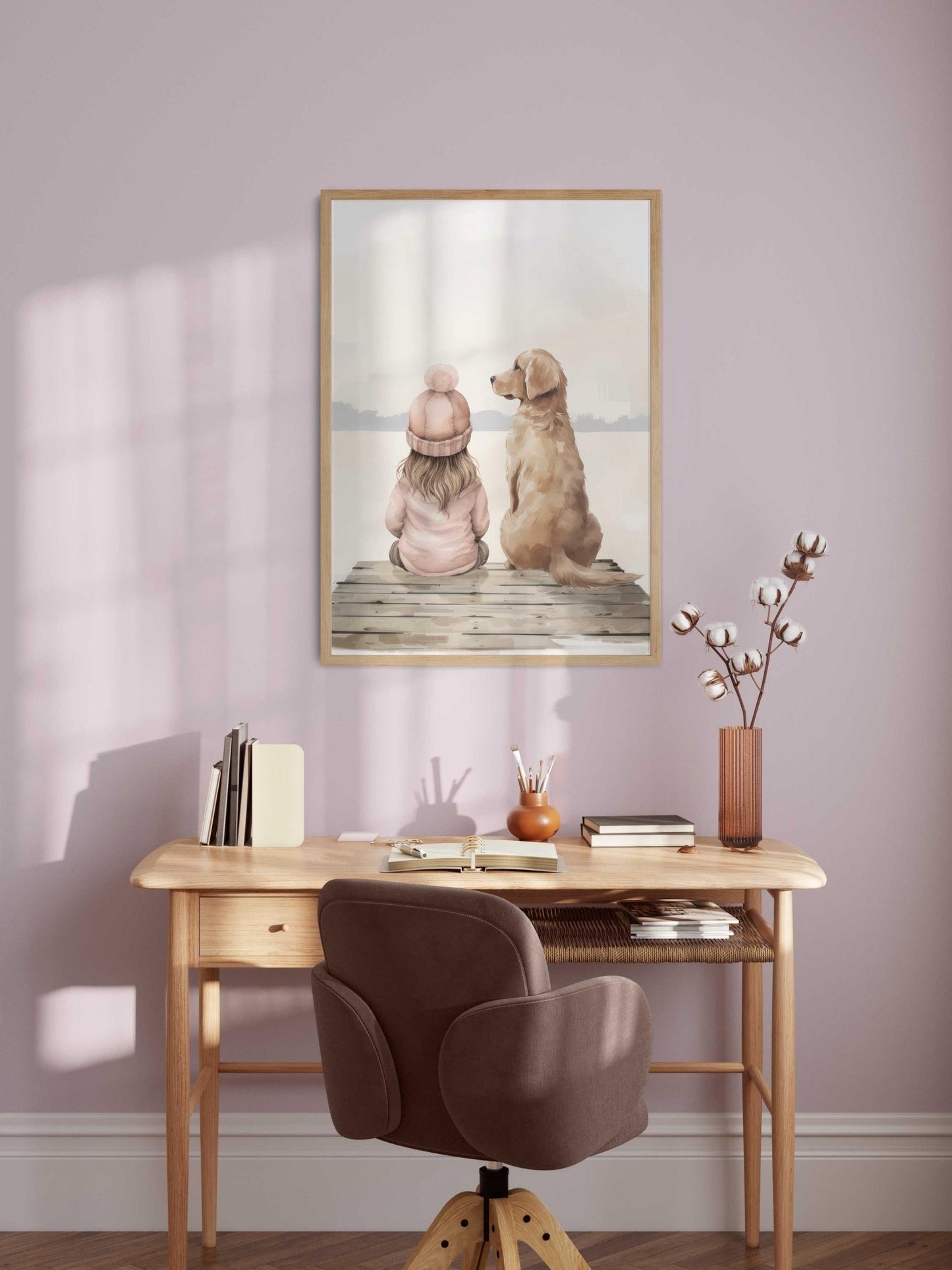 Golden Retriever Nursery Art, Girl & Dog Wall Decor, Lake Themed Print - WildfieldPrints