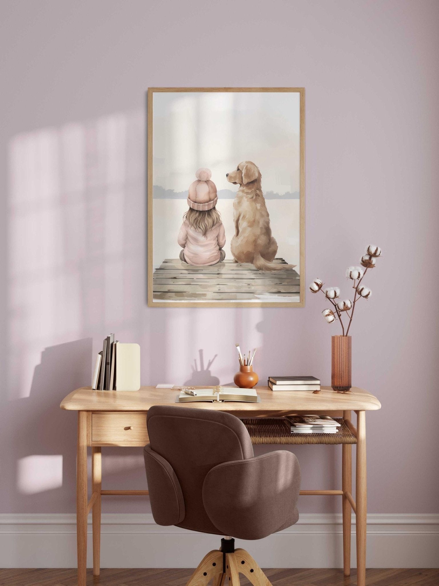 Golden Retriever Nursery Art, Girl & Dog Wall Decor, Lake Themed Print - WildfieldPrints