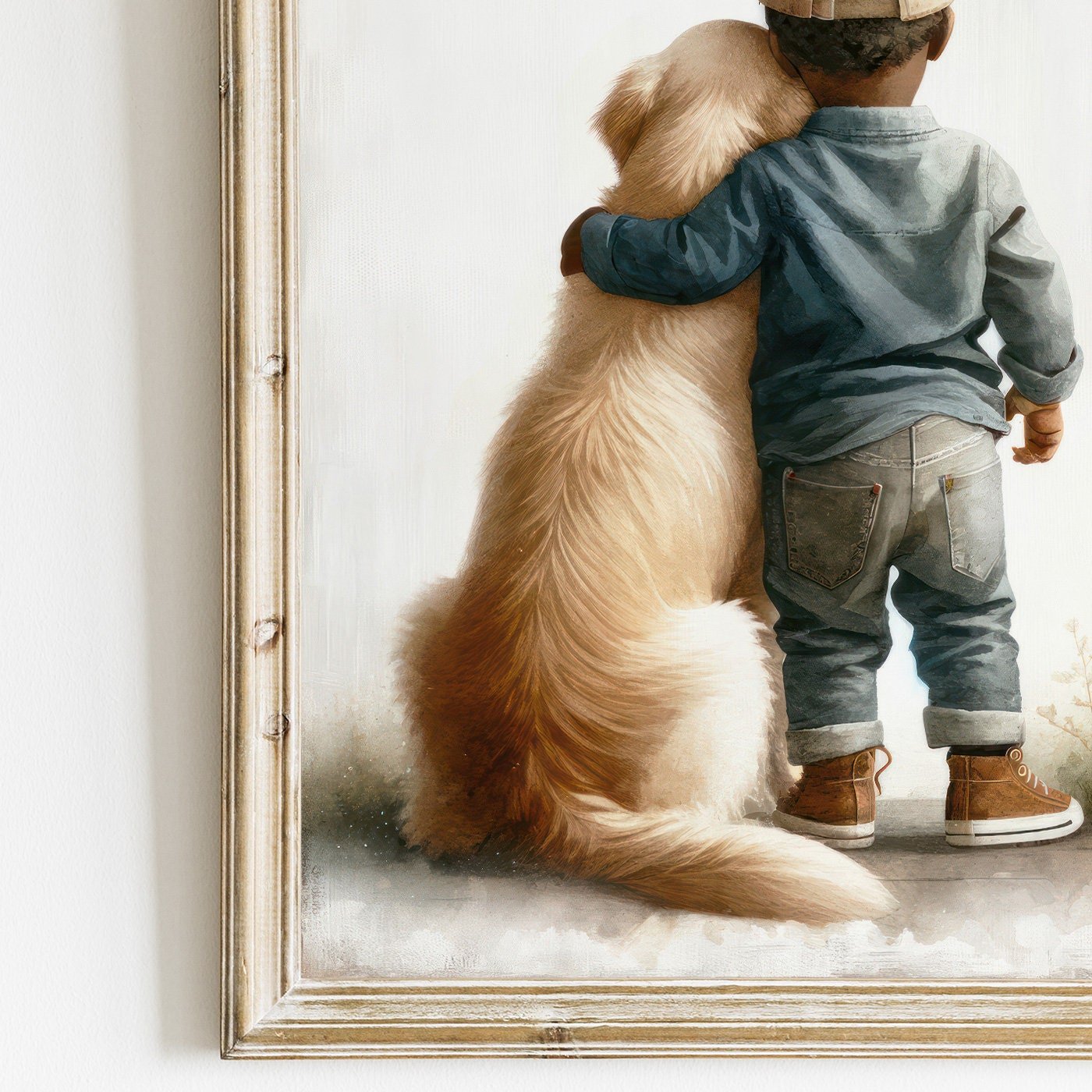 Golden Retriever Nursery Decor, African - American Boy Wall Art, Dog Art - WildfieldPrints