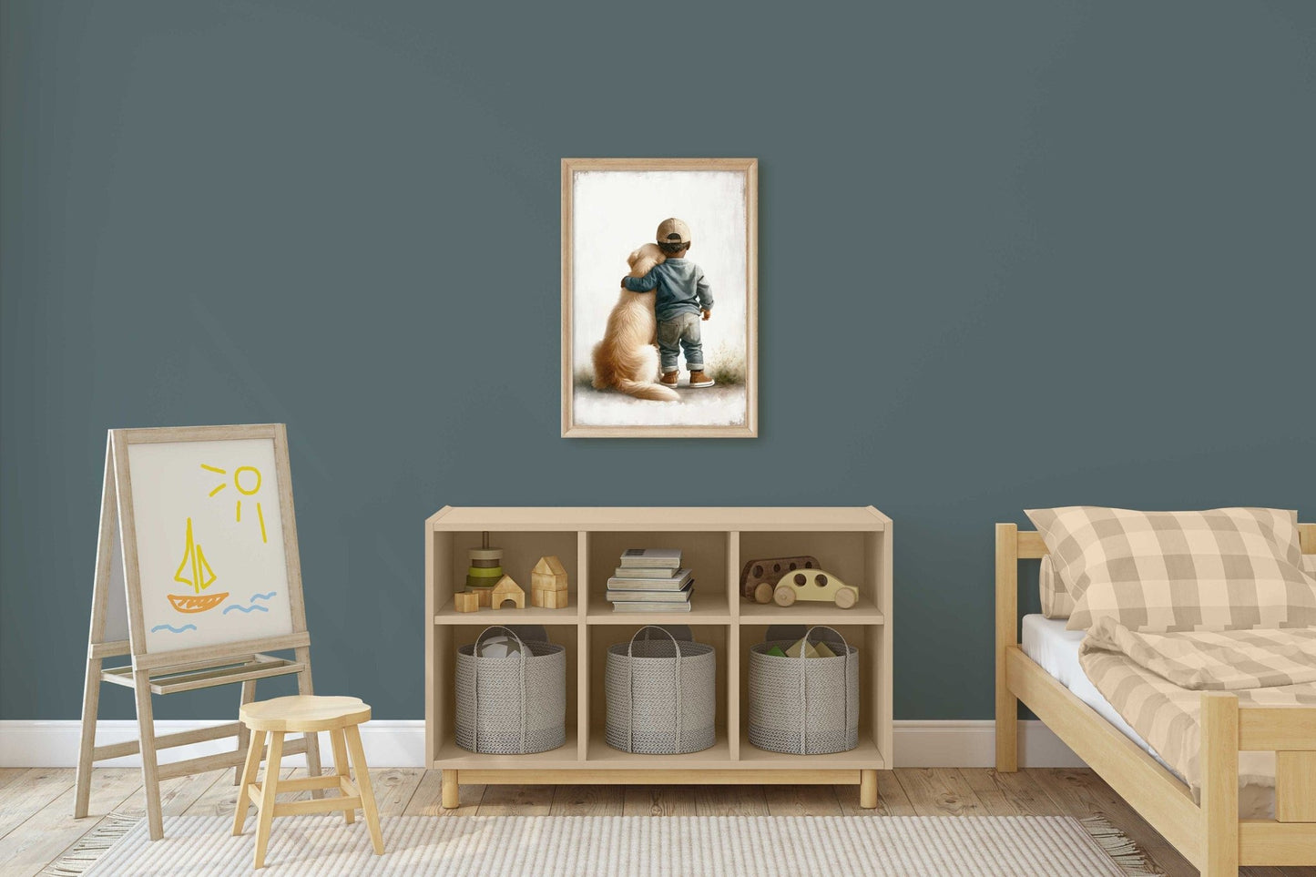 Golden Retriever Nursery Decor, African - American Boy Wall Art, Dog Art - WildfieldPrints