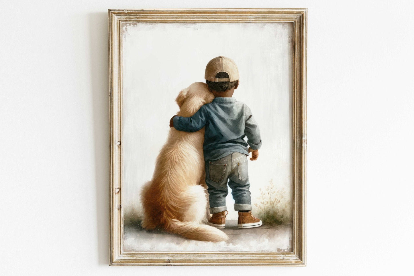 Golden Retriever Nursery Decor, African - American Boy Wall Art, Dog Art - WildfieldPrints