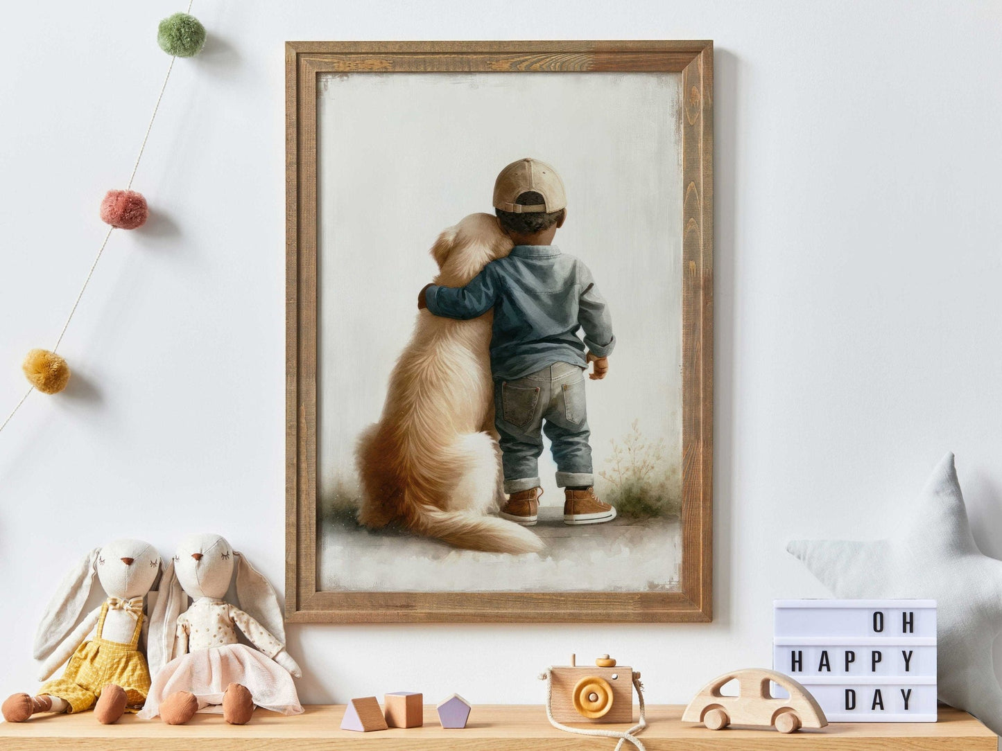 Golden Retriever Nursery Decor, African - American Boy Wall Art, Dog Art - WildfieldPrints