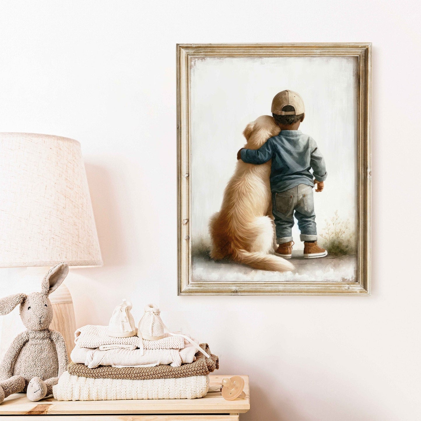 Golden Retriever Nursery Decor, African - American Boy Wall Art, Dog Art - WildfieldPrints