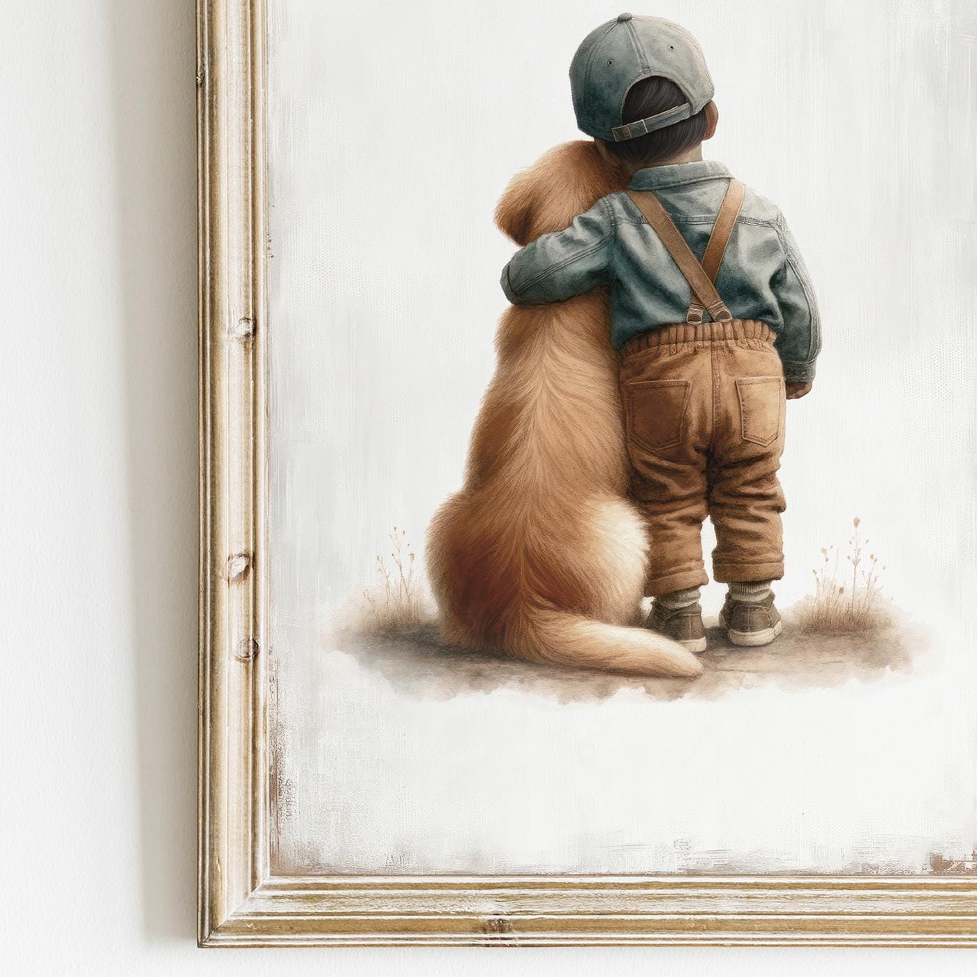 Golden Retriever Nursery Decor, Boy and Dog Art Print, Puppy Wall Art - WildfieldPrints