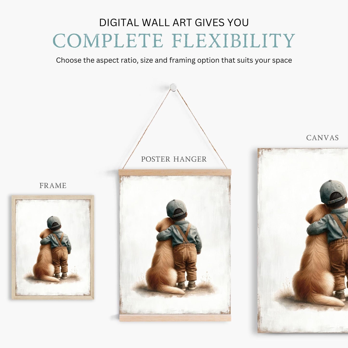 Golden Retriever Nursery Decor, Boy and Dog Art Print, Puppy Wall Art - WildfieldPrints