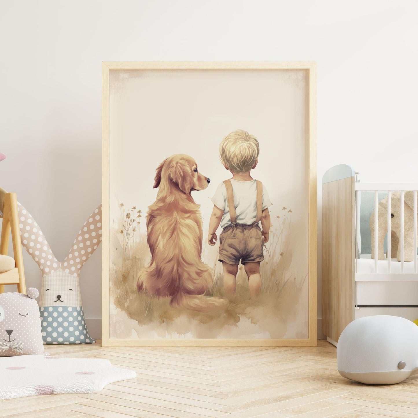 Golden Retriever Nursery Decor Boy, Boy & Golden Retriever Art, Dog Nursery Art, Golden Retriever Painting, Printable Dog Wall Art for Kids - My Store