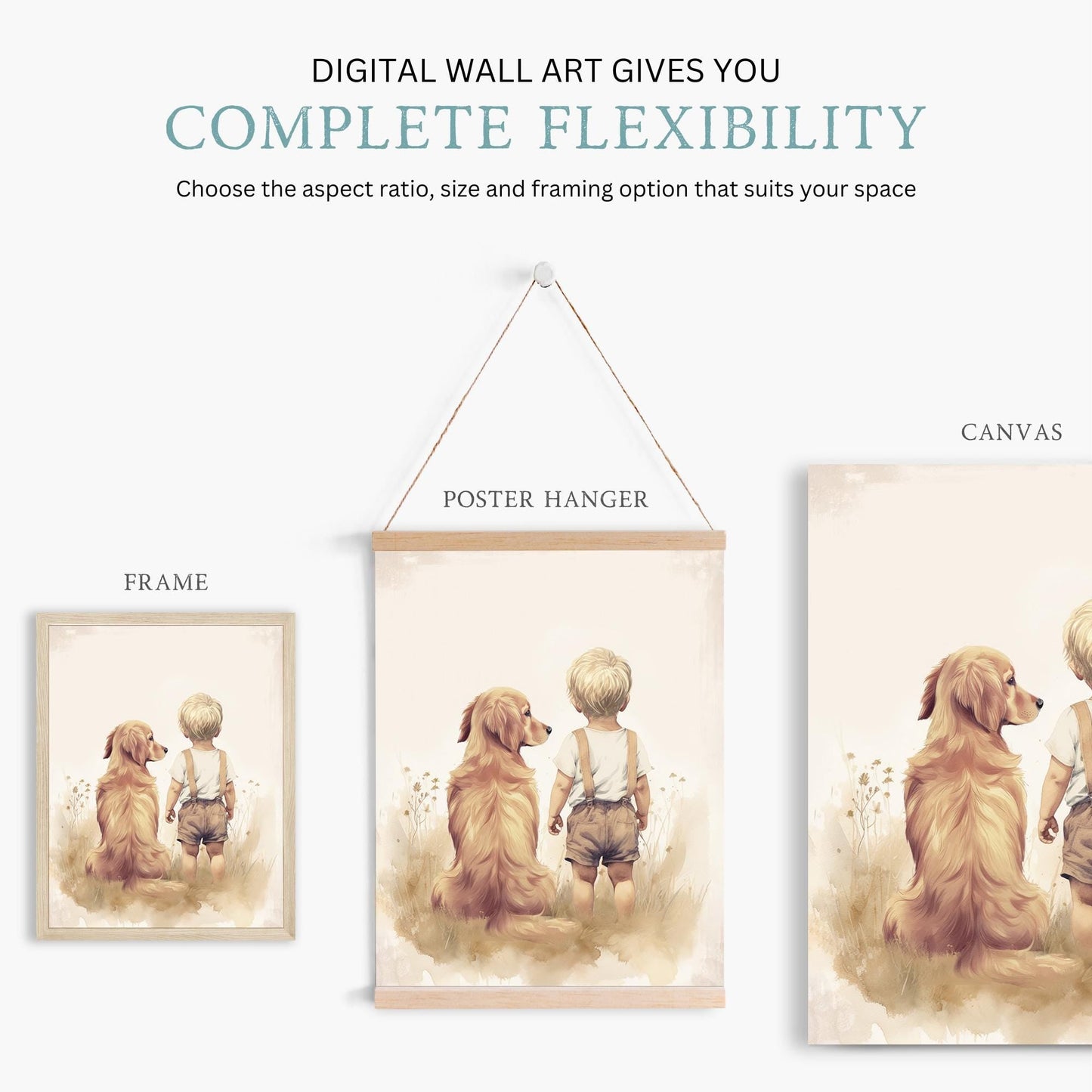 Golden Retriever Nursery Decor Boy, Boy & Golden Retriever Art, Dog Nursery Art, Golden Retriever Painting, Printable Dog Wall Art for Kids - My Store