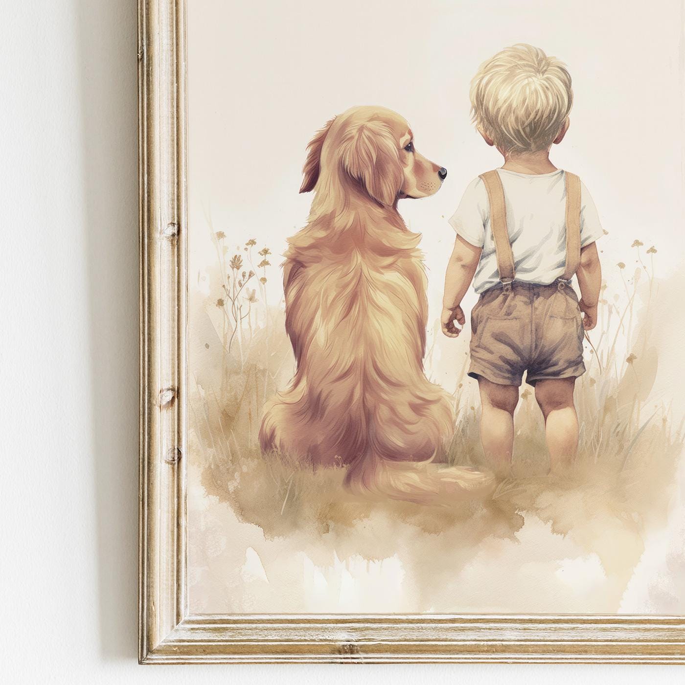 Golden Retriever Nursery Decor Boy, Boy & Golden Retriever Art, Dog Nursery Art, Golden Retriever Painting, Printable Dog Wall Art for Kids - My Store