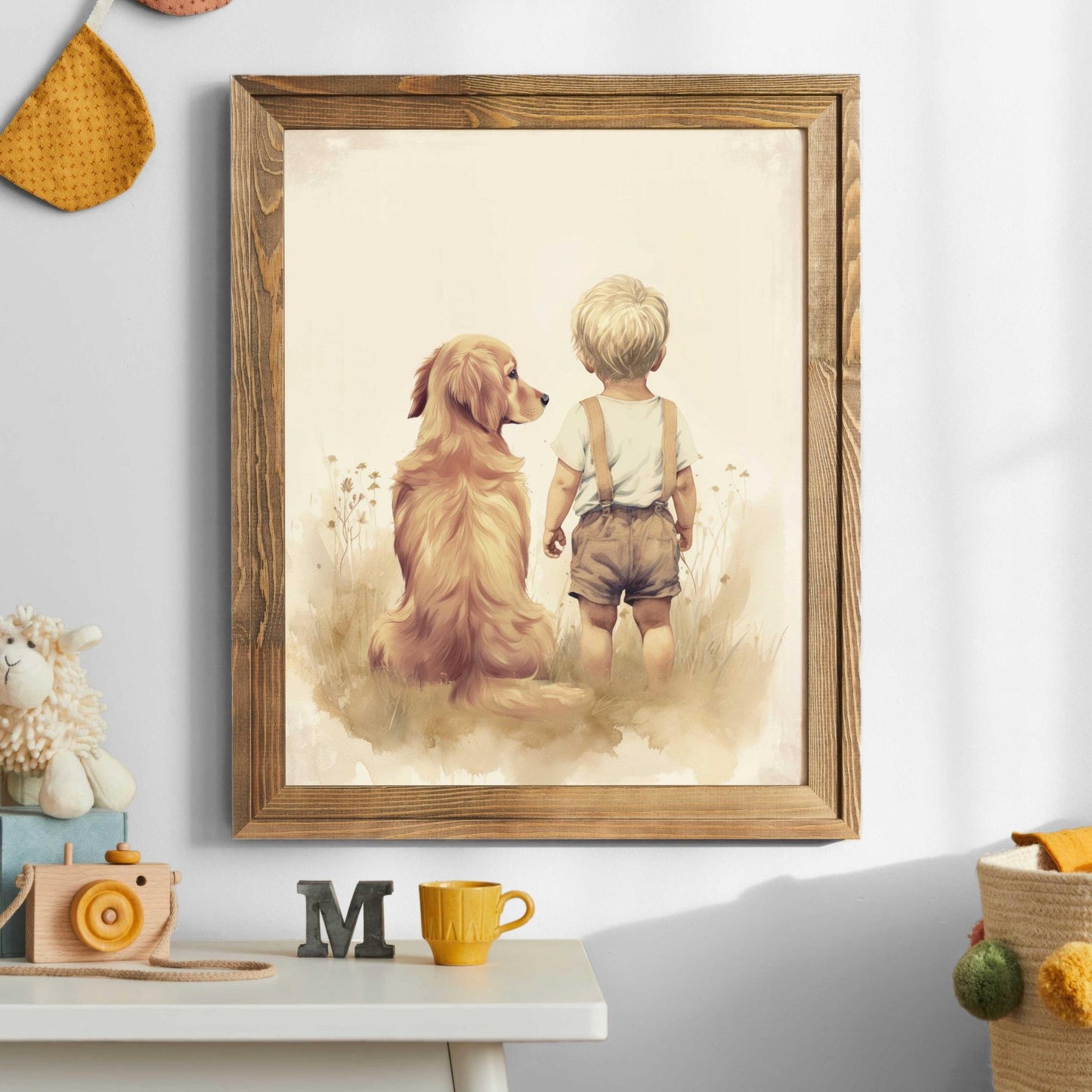 Golden Retriever Nursery Decor Boy, Boy & Golden Retriever Art, Dog Nursery Art, Golden Retriever Painting, Printable Dog Wall Art for Kids - My Store