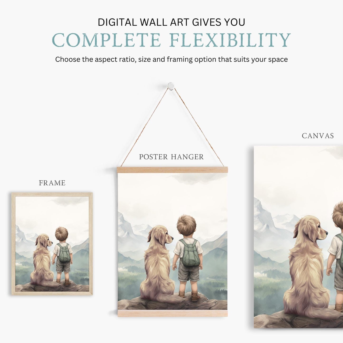 Golden Retriever Nursery Decor, Boy & Dog Painting, Dog Wall Art - WildfieldPrints