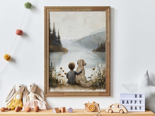 Golden Retriever Nursery Decor, Boy Room Art, Dog Wall Print - WildfieldPrints