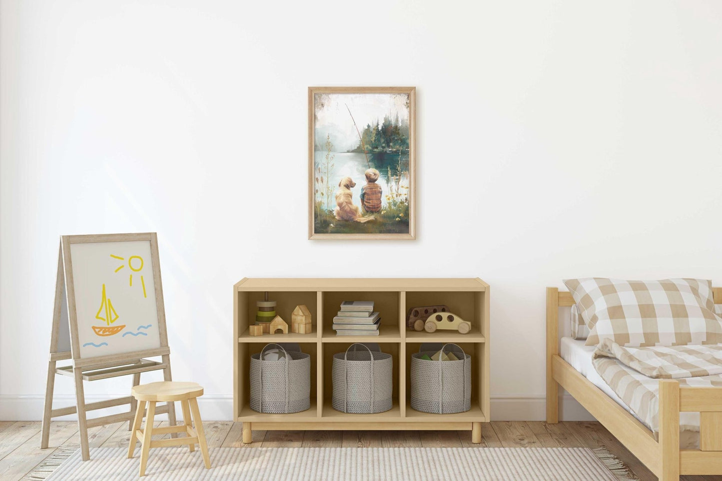 Golden Retriever Nursery Decor, Boys Room Painting, Fishing Wall Art, Lake Decor - WildfieldPrints
