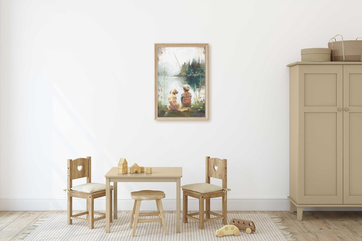 Golden Retriever Nursery Decor, Boys Room Painting, Fishing Wall Art, Lake Decor - WildfieldPrints
