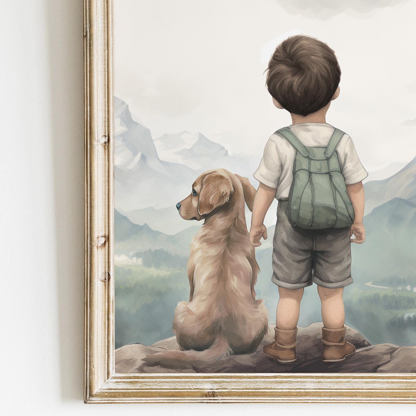 Golden Retriever Nursery Decor, Dog Theme Wall Art, Boy & Puppy Prints - WildfieldPrints