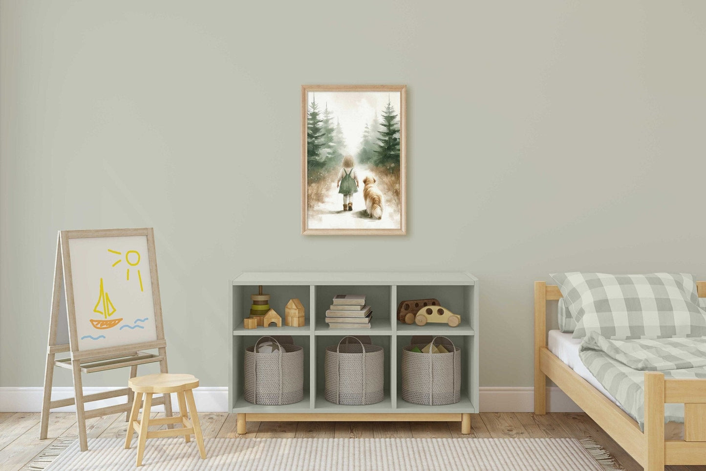 Golden Retriever Nursery Decor, Girl and Dog Print, Rustic Room Accent - WildfieldPrints