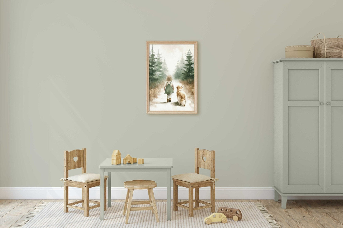 Golden Retriever Nursery Decor, Girl and Dog Print, Rustic Room Accent - WildfieldPrints