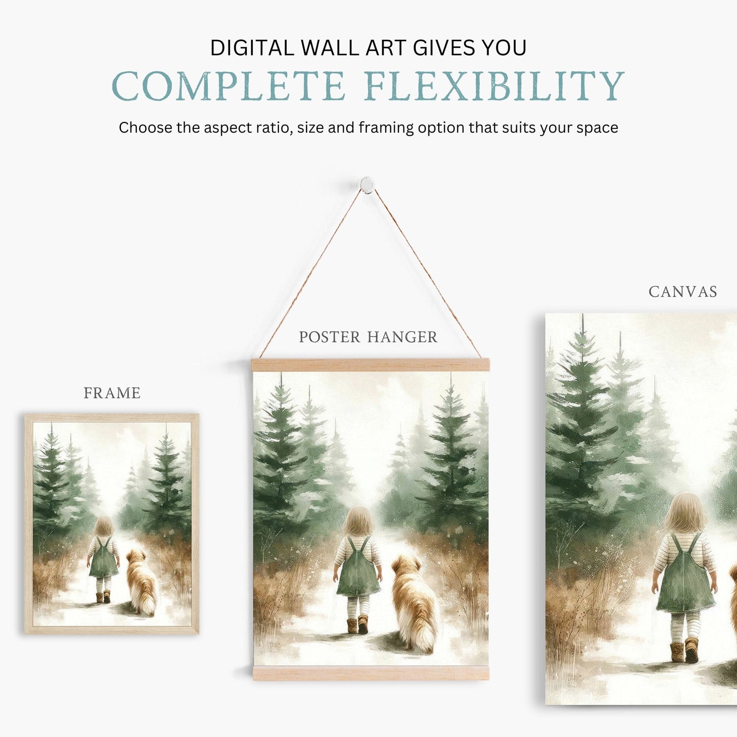 Golden Retriever Nursery Decor, Girl and Dog Print, Rustic Room Accent - WildfieldPrints